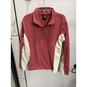 LL Bean Pullover Womens Medium Long‎ Sleeve 1/4 Zip Pink/Cream Lightweight